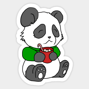 Christmas Panda Enjoying Hot Cocoa Sticker